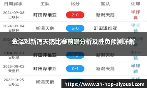 金泽对新泻天鹅比赛前瞻分析及胜负预测详解